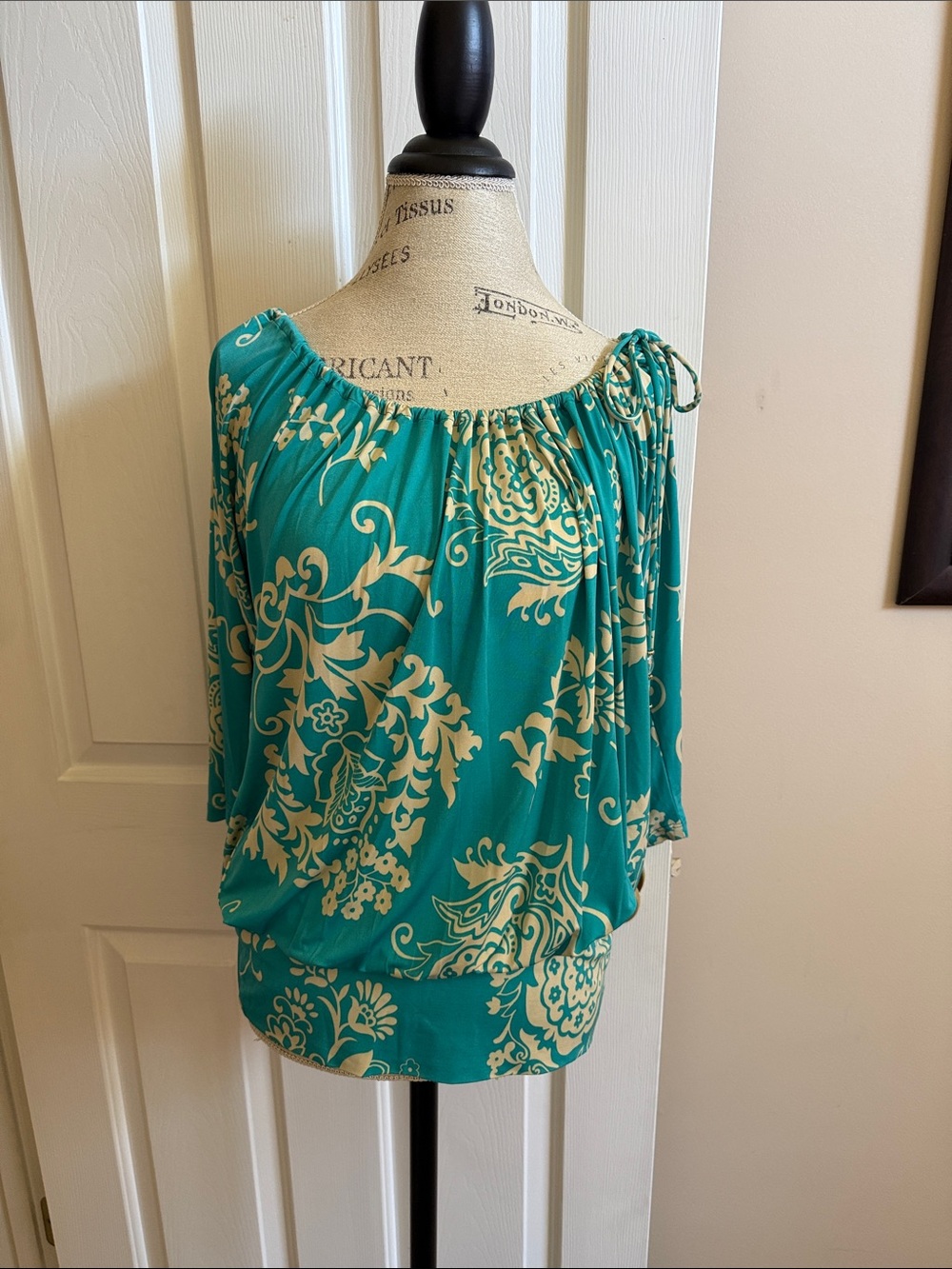 🌸Analili:Teal Paisley Off-Shoulder Blouse